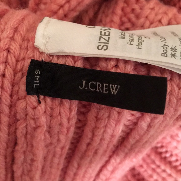 J. Crew Pink and Cream Ribbed Knit Hat with Faux Fur Pom-Pom - Picture 3 of 11